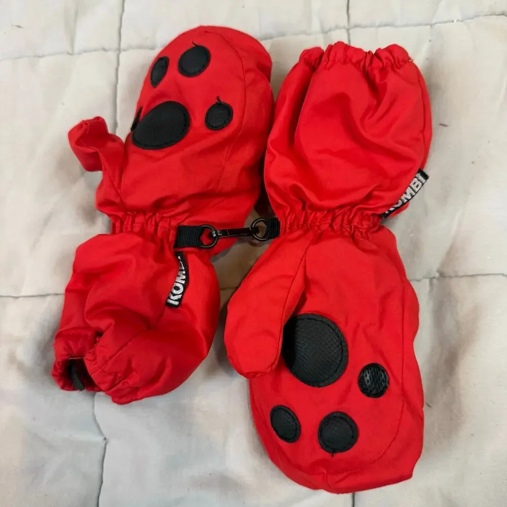 Kombi Red Black Bear Paw Mitt Mittens w Thumb Child S Small 2 3 2T 3T